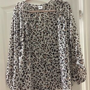 Cabi grey & pink Leopard Print Long Sleeve Blouse